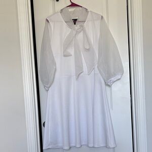 Ashley Stewart White Long Sleeve Dress with Bow